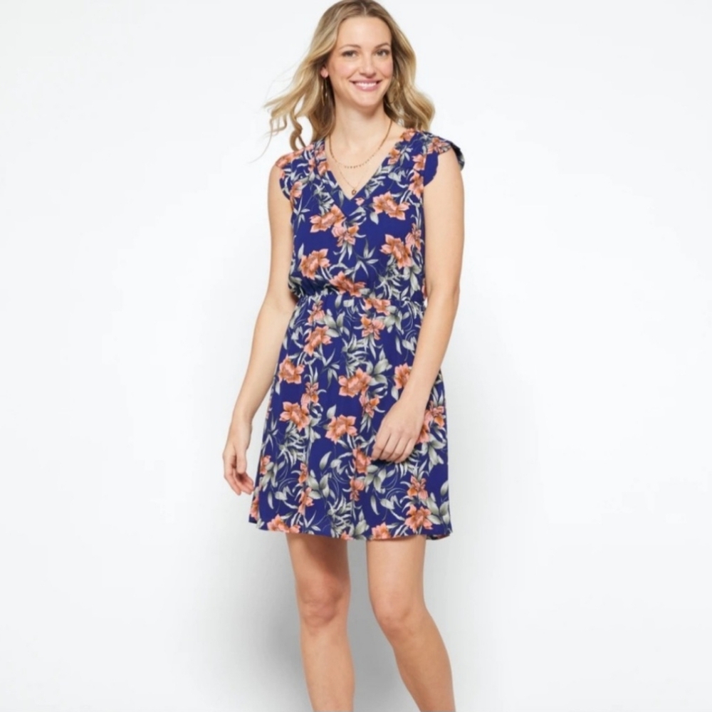 41 Hawthorn Trisha Split Neck Sleeveless Floral Dress - Navy Blue Women’s Size L